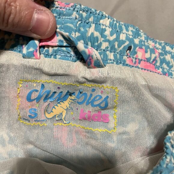 Chubbies Boys Blue Pink Flamingo Printed Swim Trunks Youth Size Small 8/9 - Picture 5 of 8